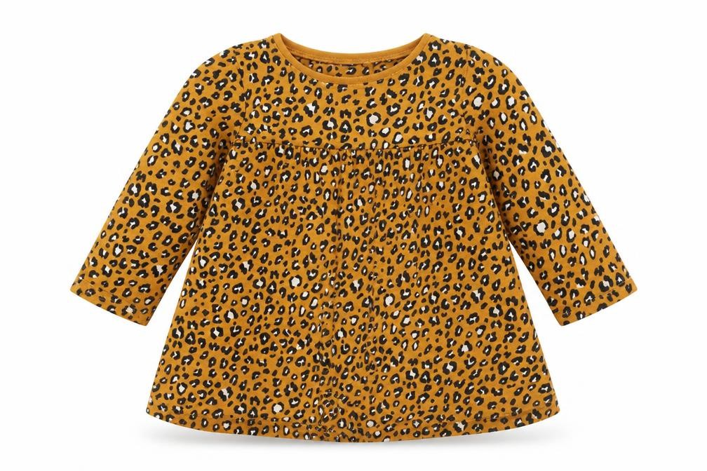 NEXT Girls Orange Animal Print Cotton T-Shirt Dress Size 2 Years Round Neck Pullover