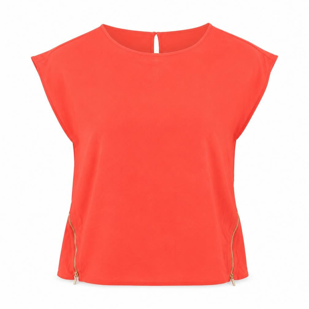 Front view of Dorothy Perkins women’s red polyester basic blouse, size S, boat neck