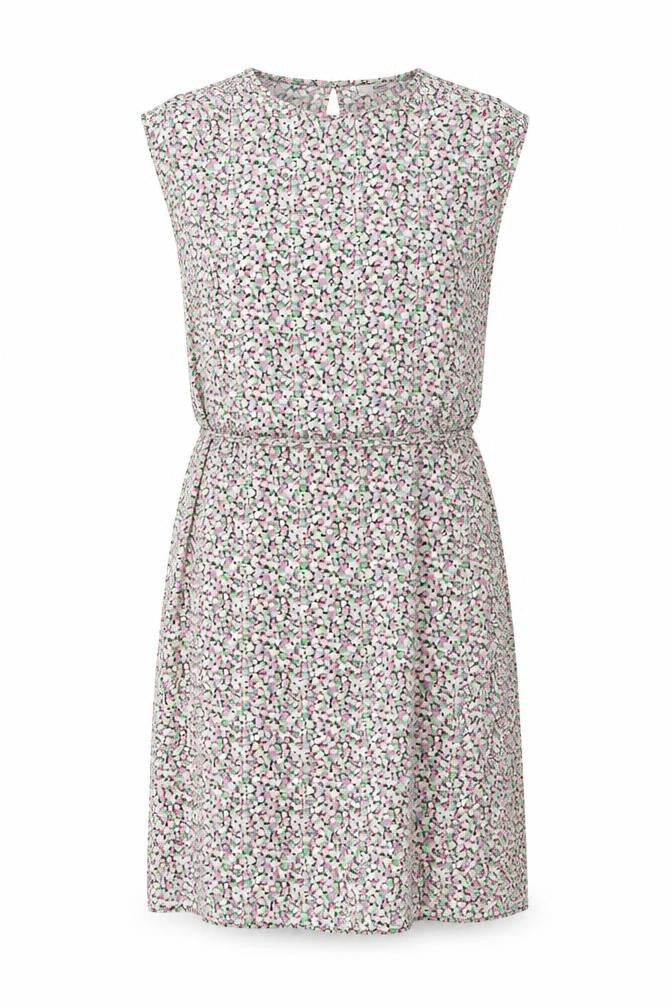 Front view of Only women’s multicoloured floral viscose shift, size L, boat neck button