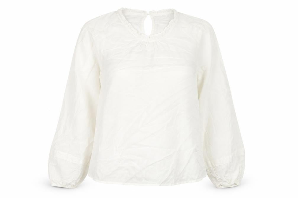 Front view of Marks & Spencer women’s white viscose basic blouse, size UK 14, round neck