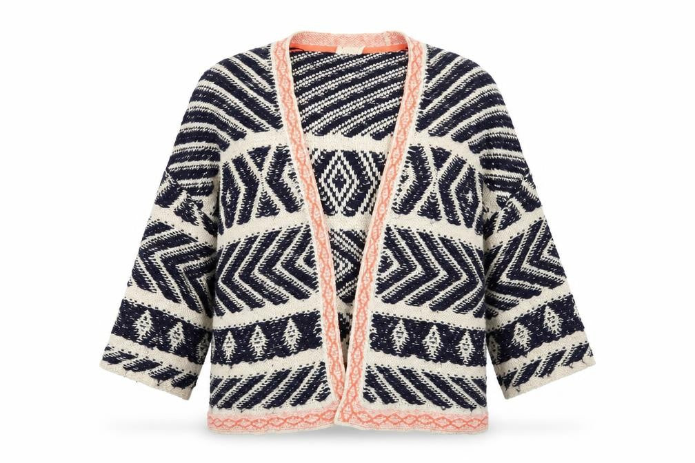 Pins & Needles Womens Beige V-Neck Geometric Acrylic Cardigan Jumper Size XS