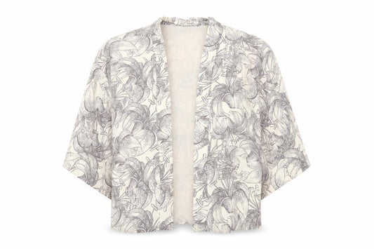 Front view of River Island women’s beige floral jacket, size UK 8