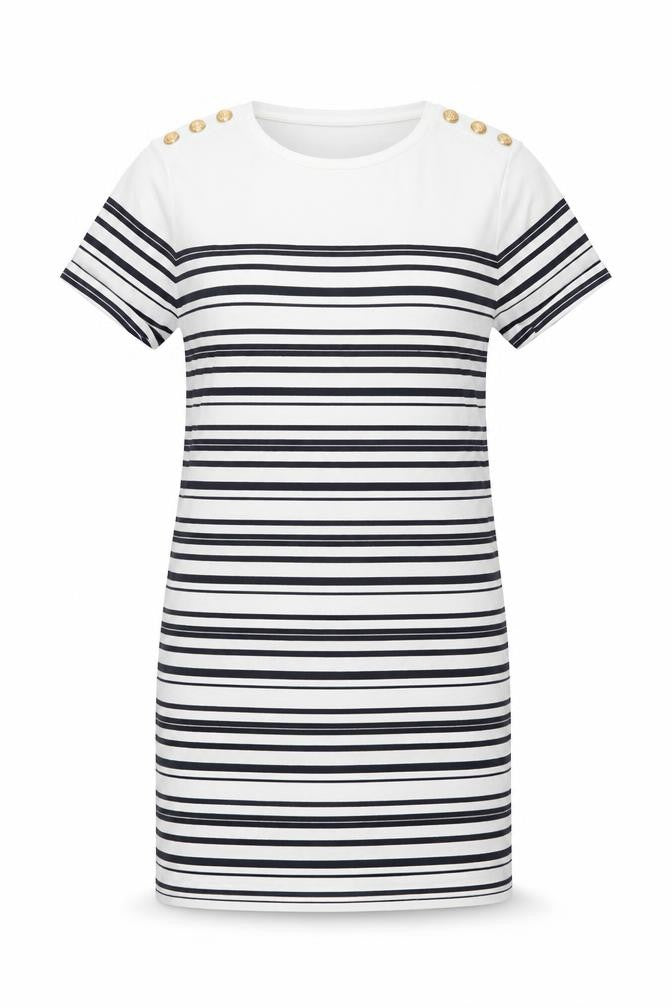 Zara Womens White Striped Polyamide T-Shirt Dress Size XS Round Neck Pullover