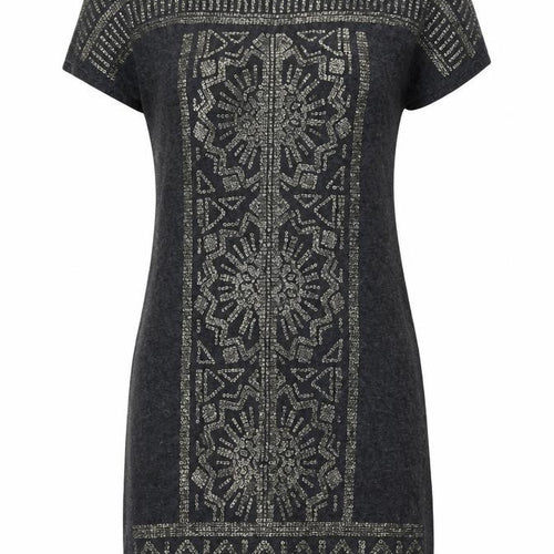 Monsoon Womens Green Geometric Cotton Jumper Dress Size S Scoop Neck Pullover