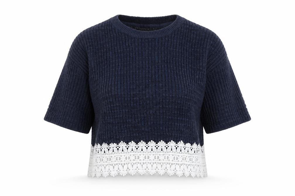 Front view of Amara Reya women’s blue roll neck acrylic jumper, size UK 10