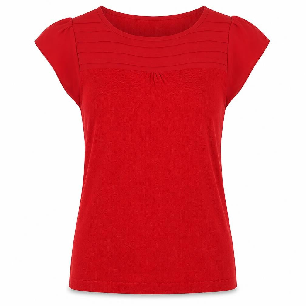 Front view of Minuet women’s red round neck acrylic jumper, size UK 12