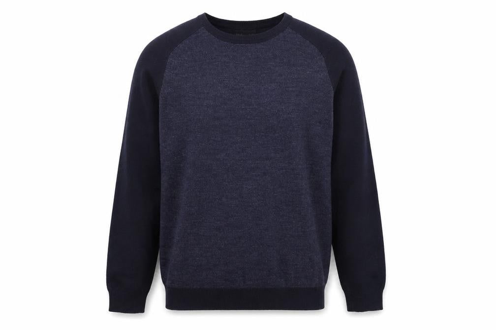 Front view of Red Herring men’s blue round neck acrylic jumper, size S