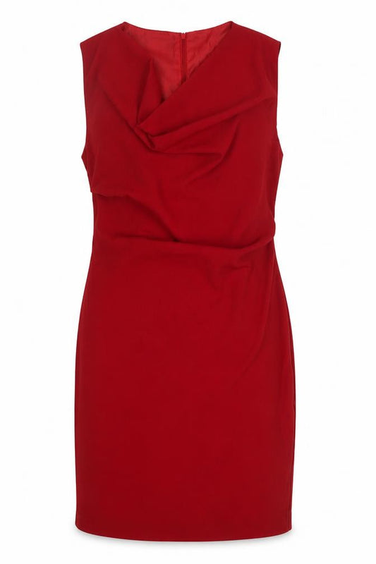 Front view of Studio N.L.E women’s red polyester a-line, size UK 12, cowl neck zip