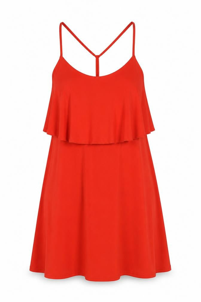 Front view of River Island women’s red polyester a-line, size UK 6, scoop neck pullover