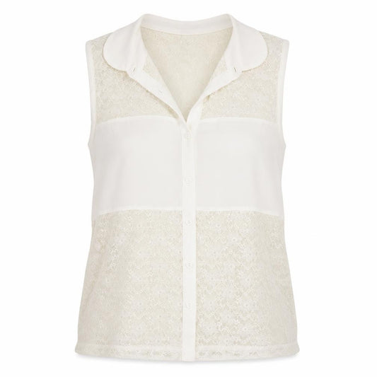 Front view of Preworn women’s ivory floral polyester basic blouse, size XS, collared