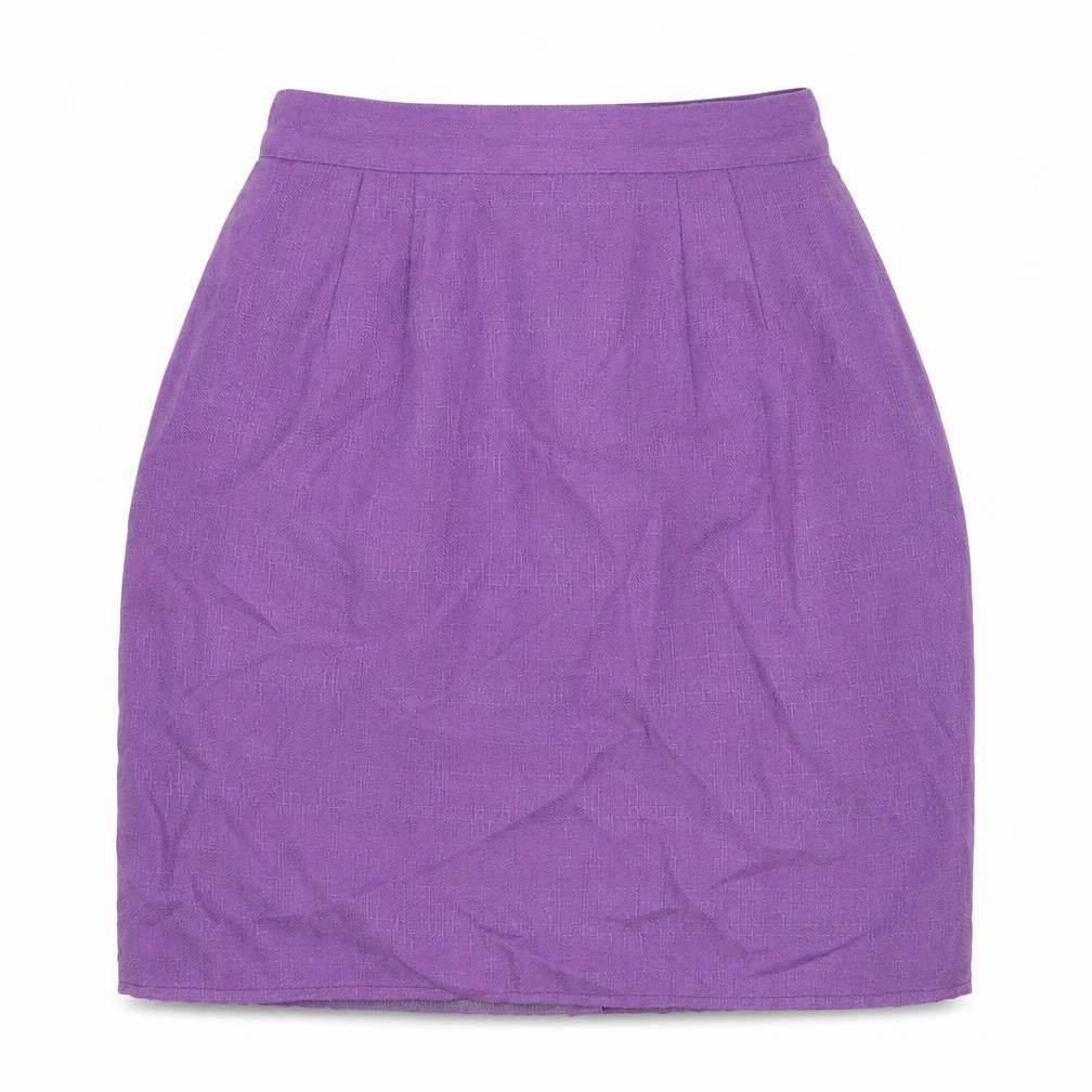 Front view of Amanda Smith women’s purple polyester tulip skirt, size UK 6, zip