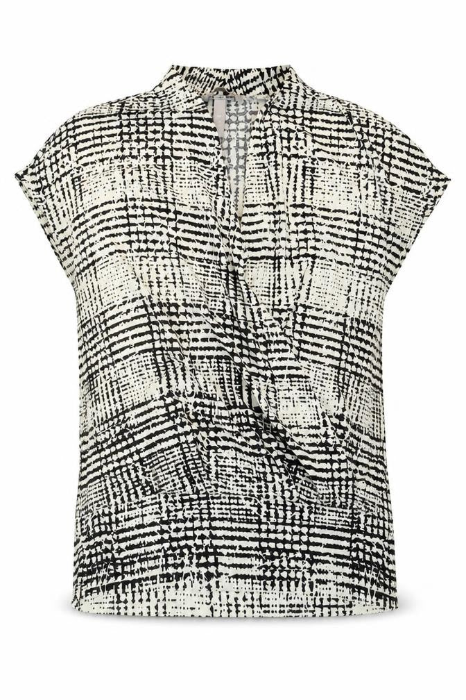 Front view of H&M women’s multicoloured plaid polyester basic blouse, size L, v-neck