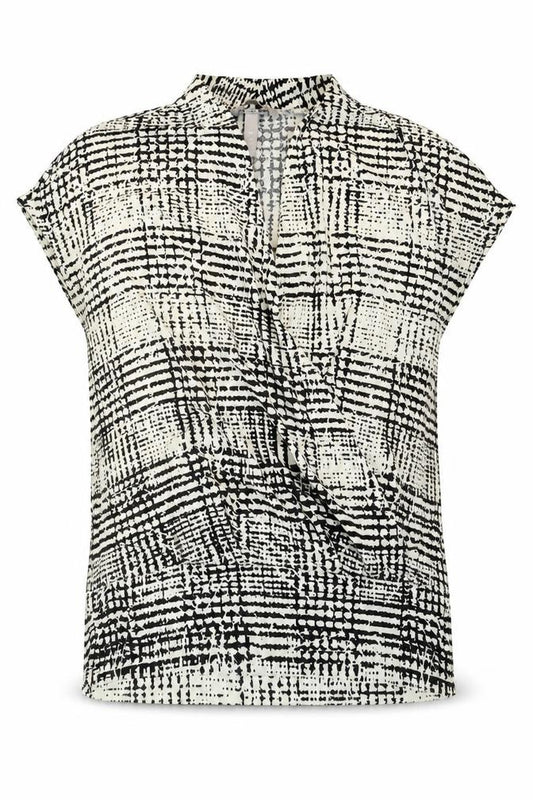 Front view of H&M women’s multicoloured plaid polyester basic blouse, size L, v-neck