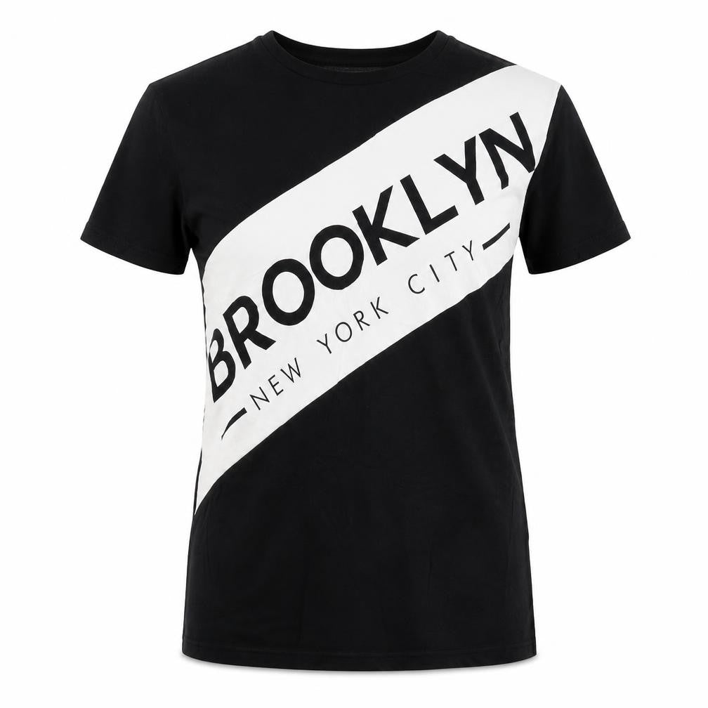 Front view of Atmosphere women’s black cotton basic t-shirt, size UK 8, round neck - brooklyn new york