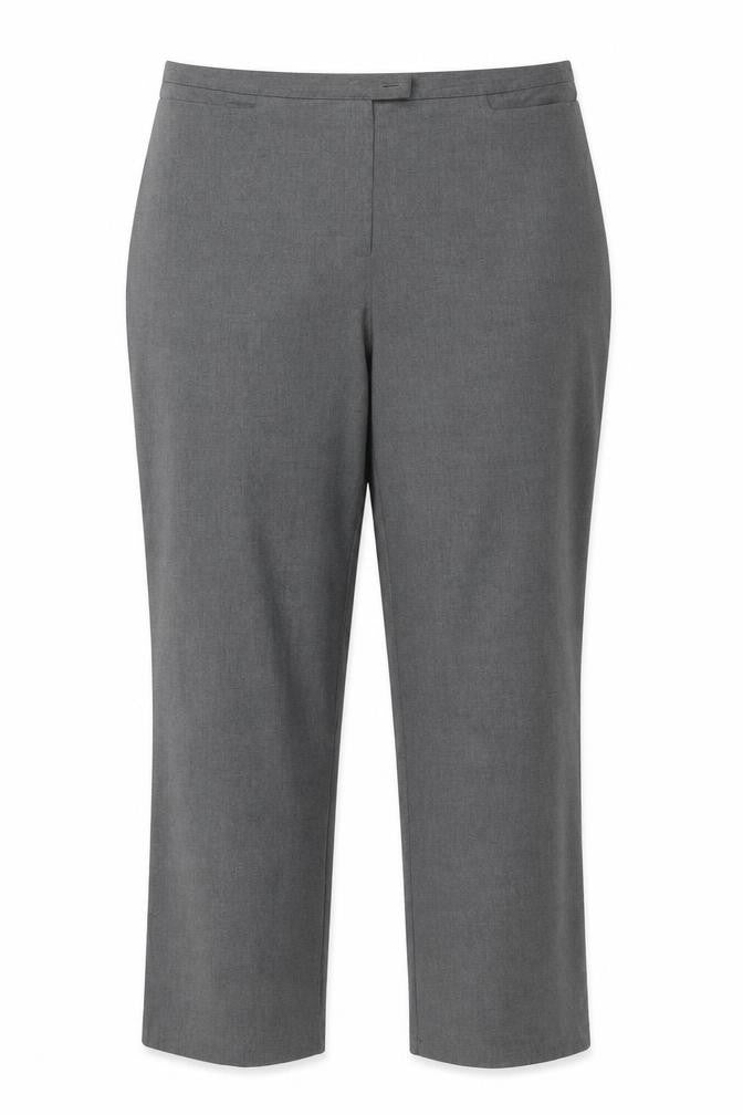 Front view of Preworn women’s grey viscose trousers, size UK 18, zip