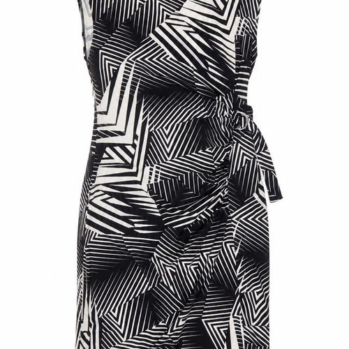 Preworn Womens Black Geometric Polyester Shift One Size Boat Neck Buckle - Tie Detail