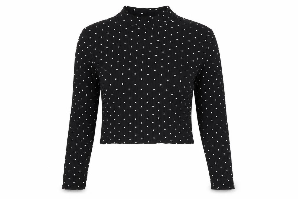 Front view of Divided women’s black mock neck polka dot viscose jumper, size M