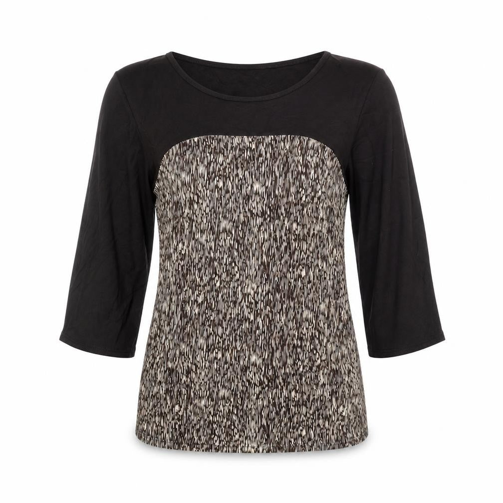 Front view of Next women’s brown geometric polyester basic blouse, size UK 8, scoop neck - flute sleeve