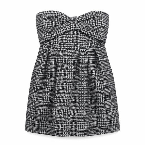 Preworn Womens Black Plaid Cotton Mini Size 10 Off the Shoulder Zip