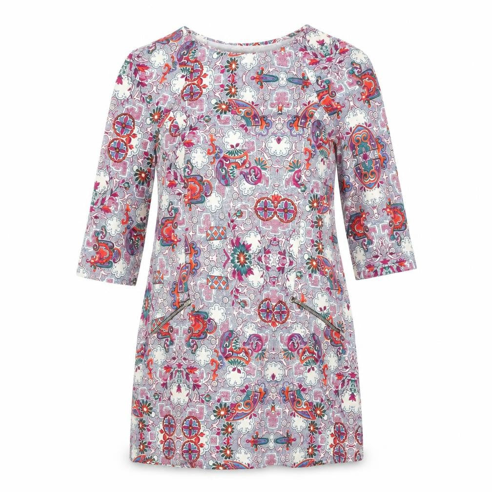 Front view of Papaya women’s multicoloured geometric polyester shift, size UK 8, boat neck pullover