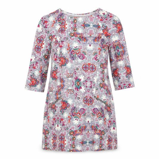 Front view of Papaya women’s multicoloured geometric polyester shift, size UK 8, boat neck pullover