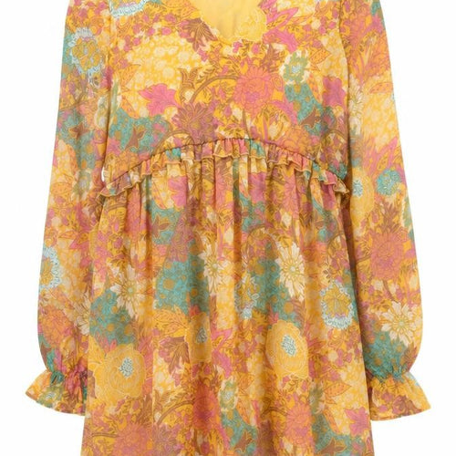 JDY Womens Orange Floral Polyester Skater Dress Size XS V-Neck Pullover