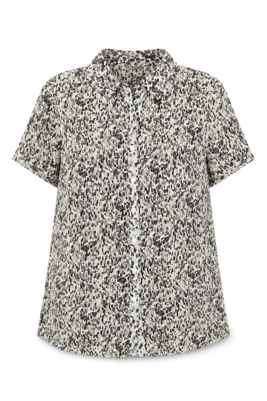 Front view of Marks & Spencer women’s brown geometric polyester basic button-up, size UK 16, collared