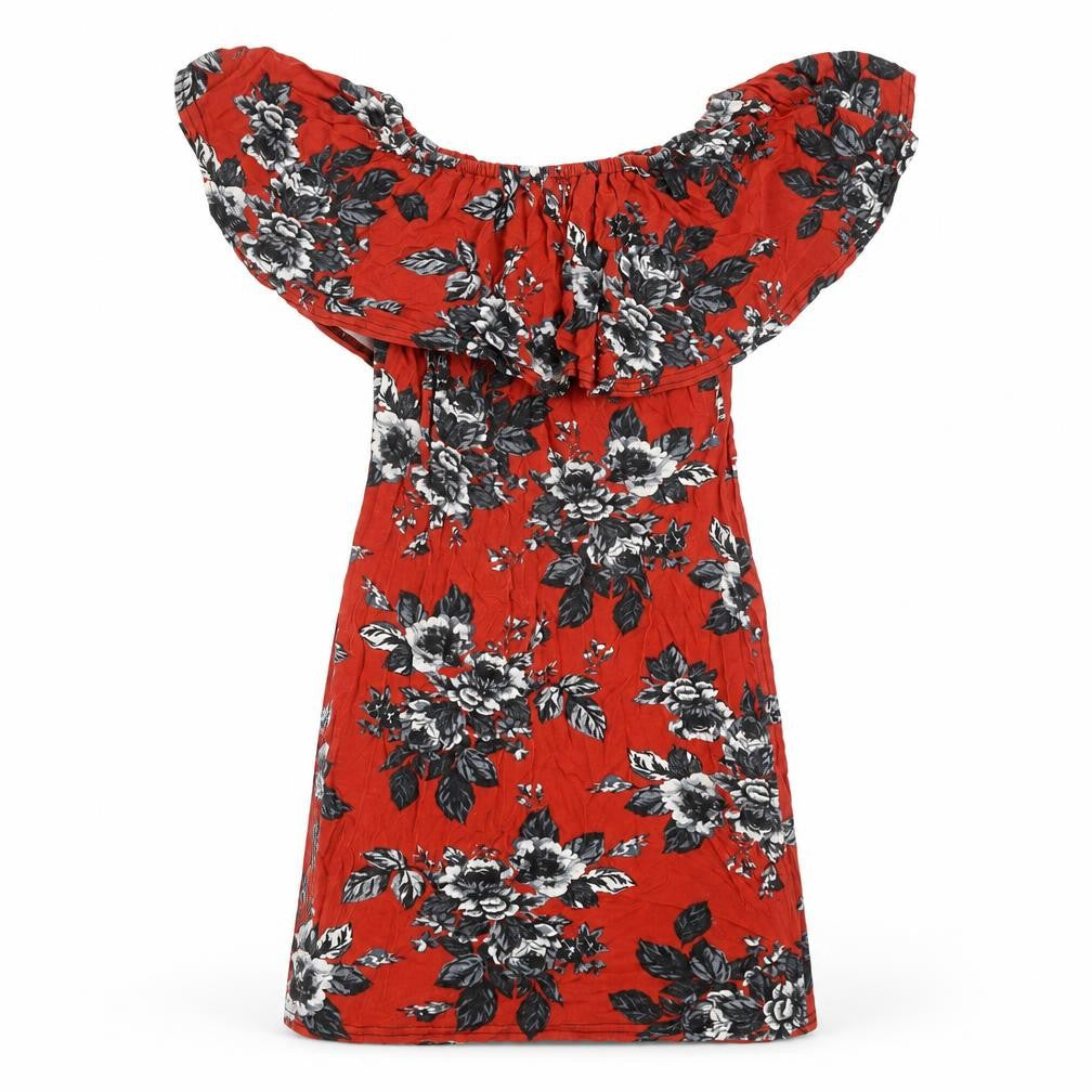 Miss Selfridge Womens Red Floral Cotton Mini Size 8 Off the Shoulder Pullover