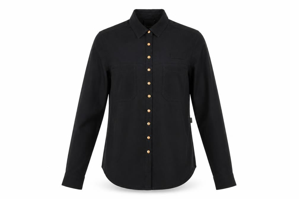 Front view of Marks & Spencer women’s black colourblock polyester basic button-up, size UK 8, collared