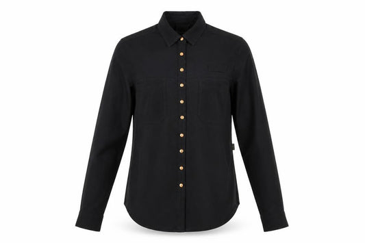 Front view of Marks & Spencer women’s black colourblock polyester basic button-up, size UK 8, collared