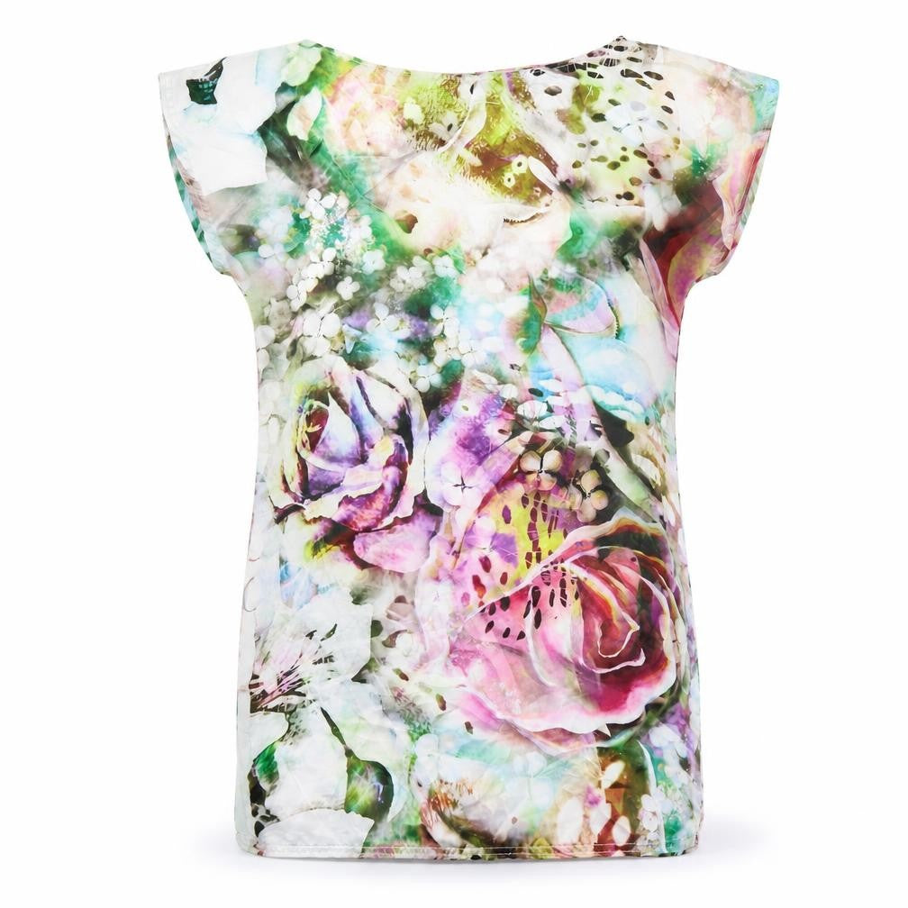 Front view of Zara women’s ivory floral polyester mini, size UK 12, boat neck pullover