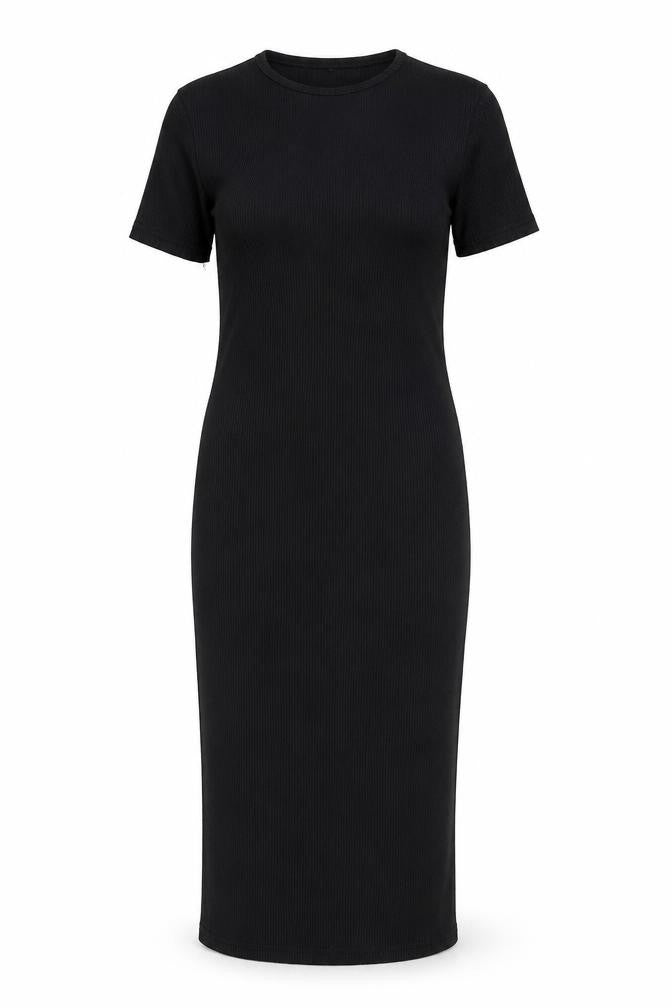 Front view of PRETTYLITTLETHING women’s black polyester sheath, size UK 6, round neck pullover