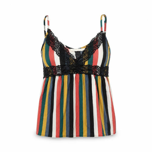 Vera & Lucy Womens Multicoloured Striped Viscose Camisole Tank Size S V-Neck - Lace Trim Detail