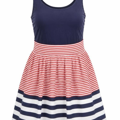 Mela Loves London Womens Blue Striped 100% Cotton Tank Dress Size S Scoop Neck Pullover