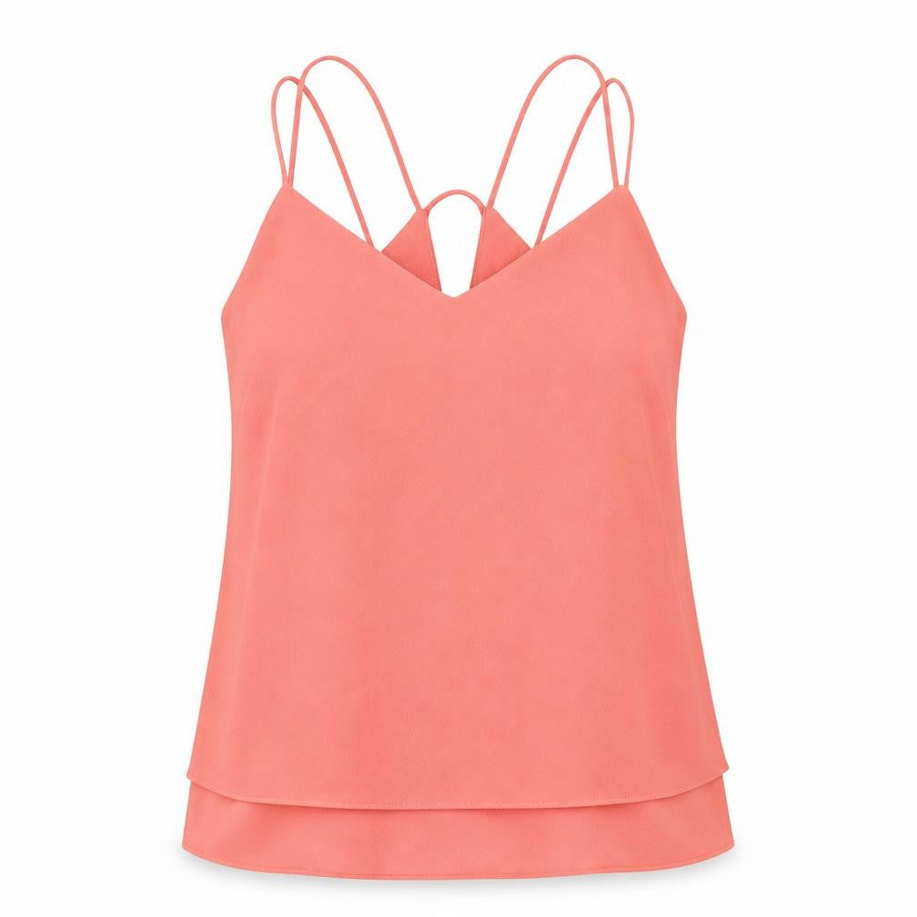 Front view of New Look women’s pink polyester basic tank, size UK 10, v-neck