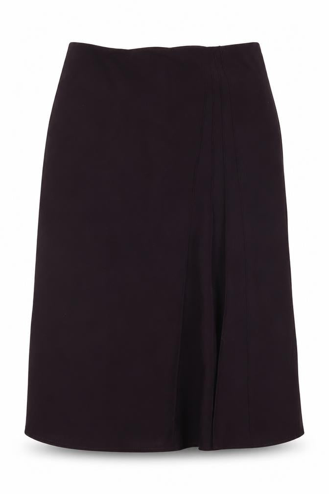 Front view of Marks & Spencer women’s purple polyester swing skirt, size UK 14