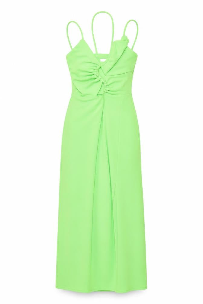 Front view of H&M women’s green polyester slip dress, size XS, v-neck pullover