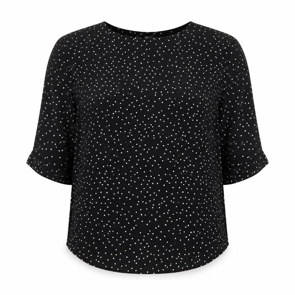 Front view of Papaya women’s black geometric polyester basic blouse, size UK 12, boat neck