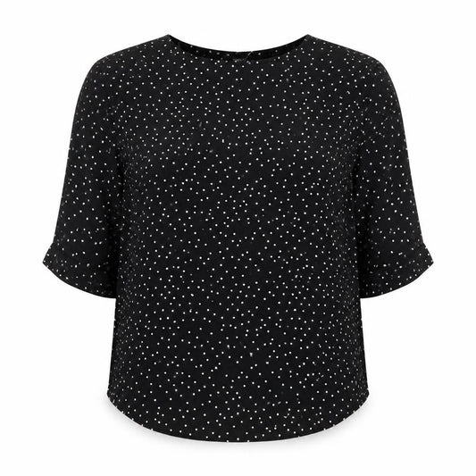 Front view of Papaya women’s black geometric polyester basic blouse, size UK 12, boat neck