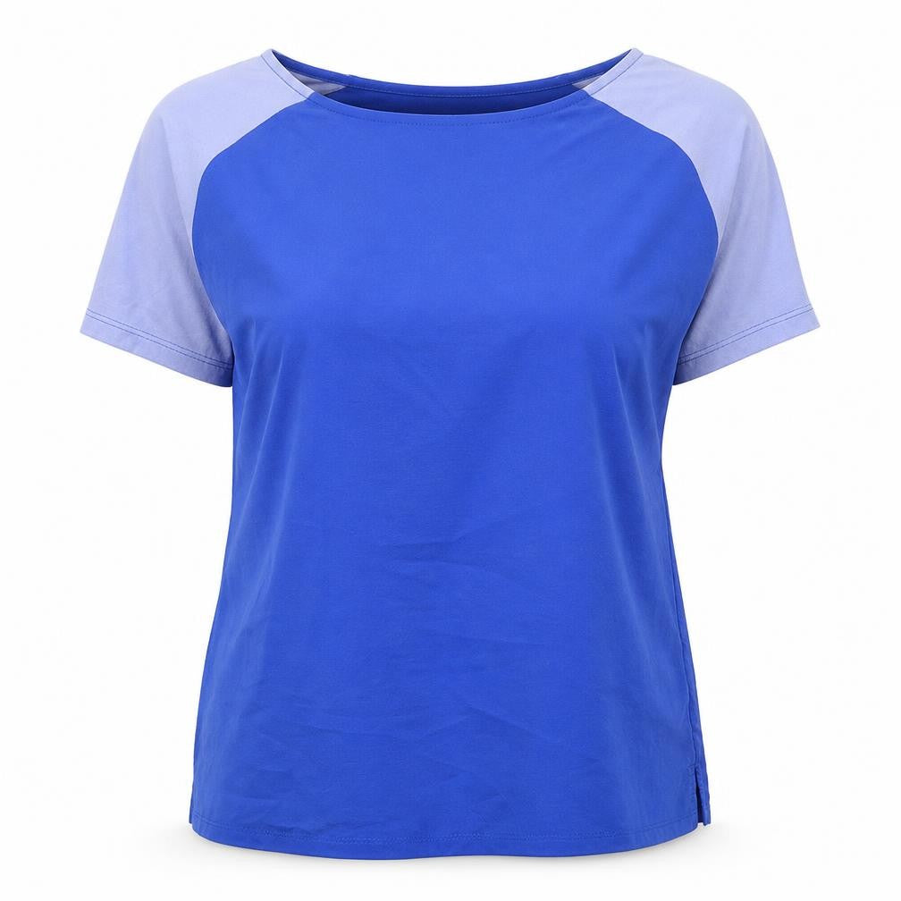 Front view of Marks & Spencer women’s blue viscose basic t-shirt, size UK 8, boat neck
