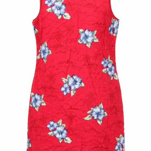 Caribbean Joe Womens Pink Floral Viscose Shift Size L V-Neck Zip