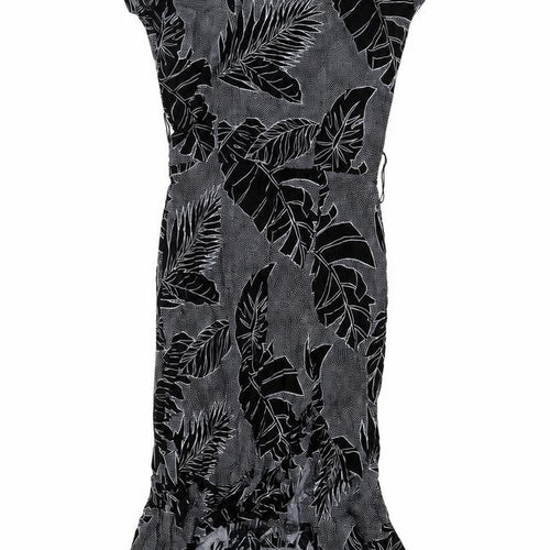 All That Jayy Womens Black Geometric Viscose Mermaid Size 10 Boat Neck Zip - Leaf Pattern