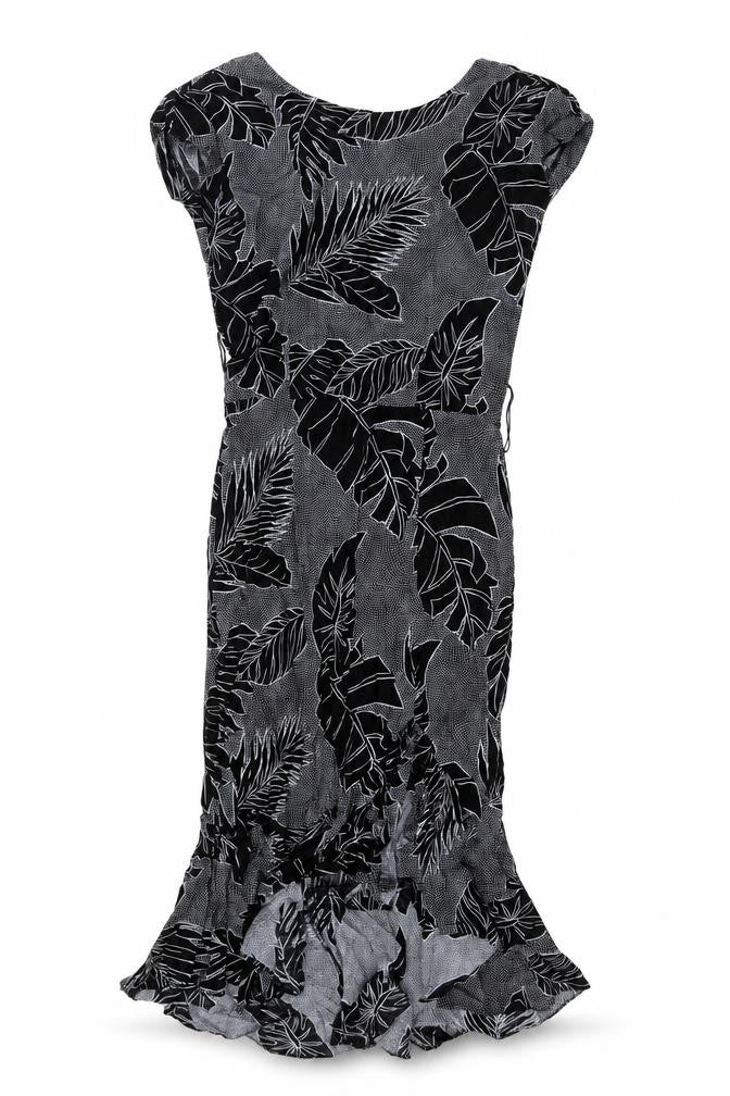 All That Jayy Womens Black Geometric Viscose Mermaid Size 10 Boat Neck Zip - Leaf Pattern