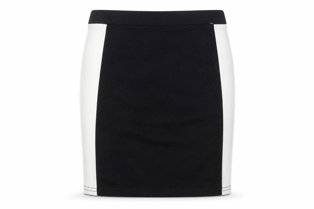 Front view of New Look women’s black polyester mini skirt, size UK 10