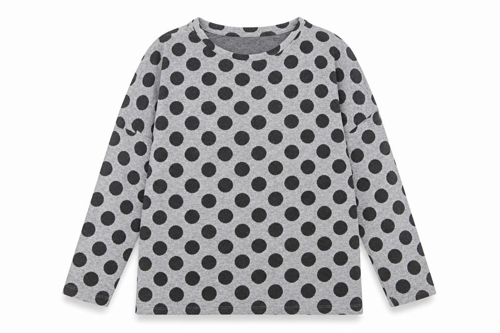 Front view of Tu women’s grey scoop neck polka dot polyester jumper, size UK 14