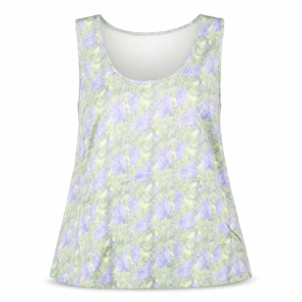 Front view of Marks & Spencer women’s multicoloured geometric polyester basic tank, size UK 8, scoop neck