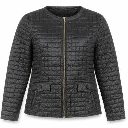 Incorporate Wear Womens Black Geometric Quilted Jacket Size L Zip