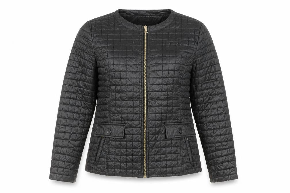 Incorporate Wear Womens Black Geometric Quilted Jacket Size L Zip