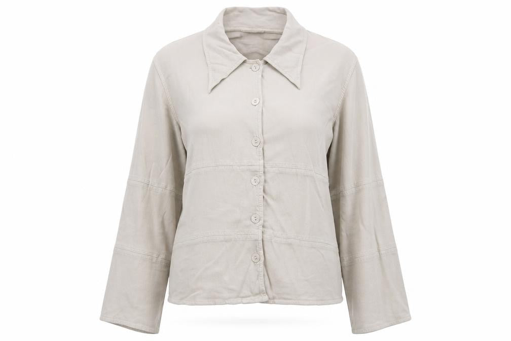 Front view of Off Shoot women’s brown viscose basic button-up, size S, collared -, size S-m