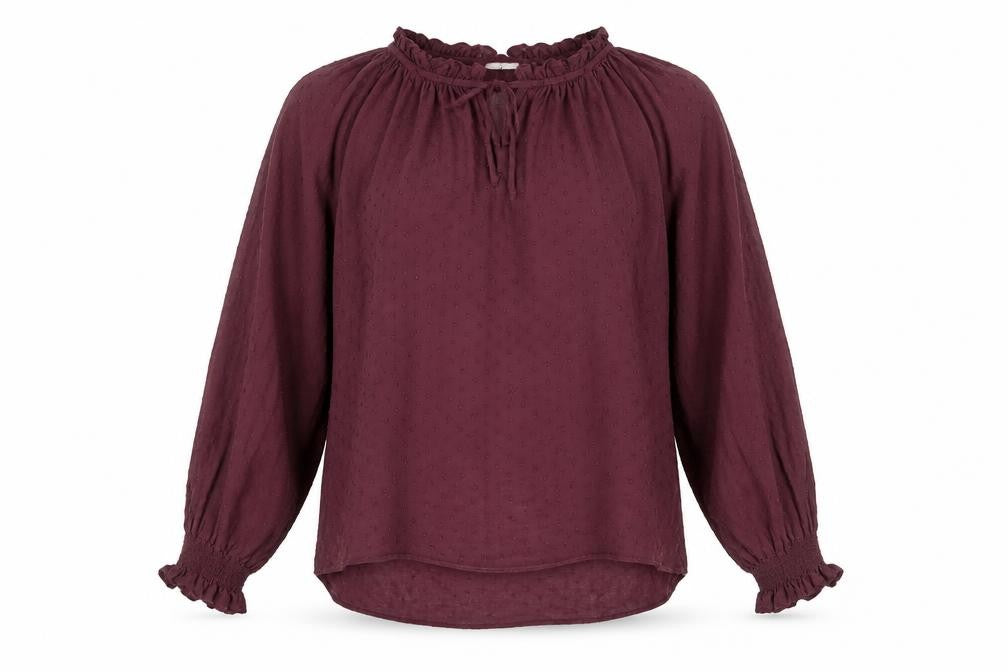 Front view of H&M women’s purple viscose basic blouse, size UK 8, round neck